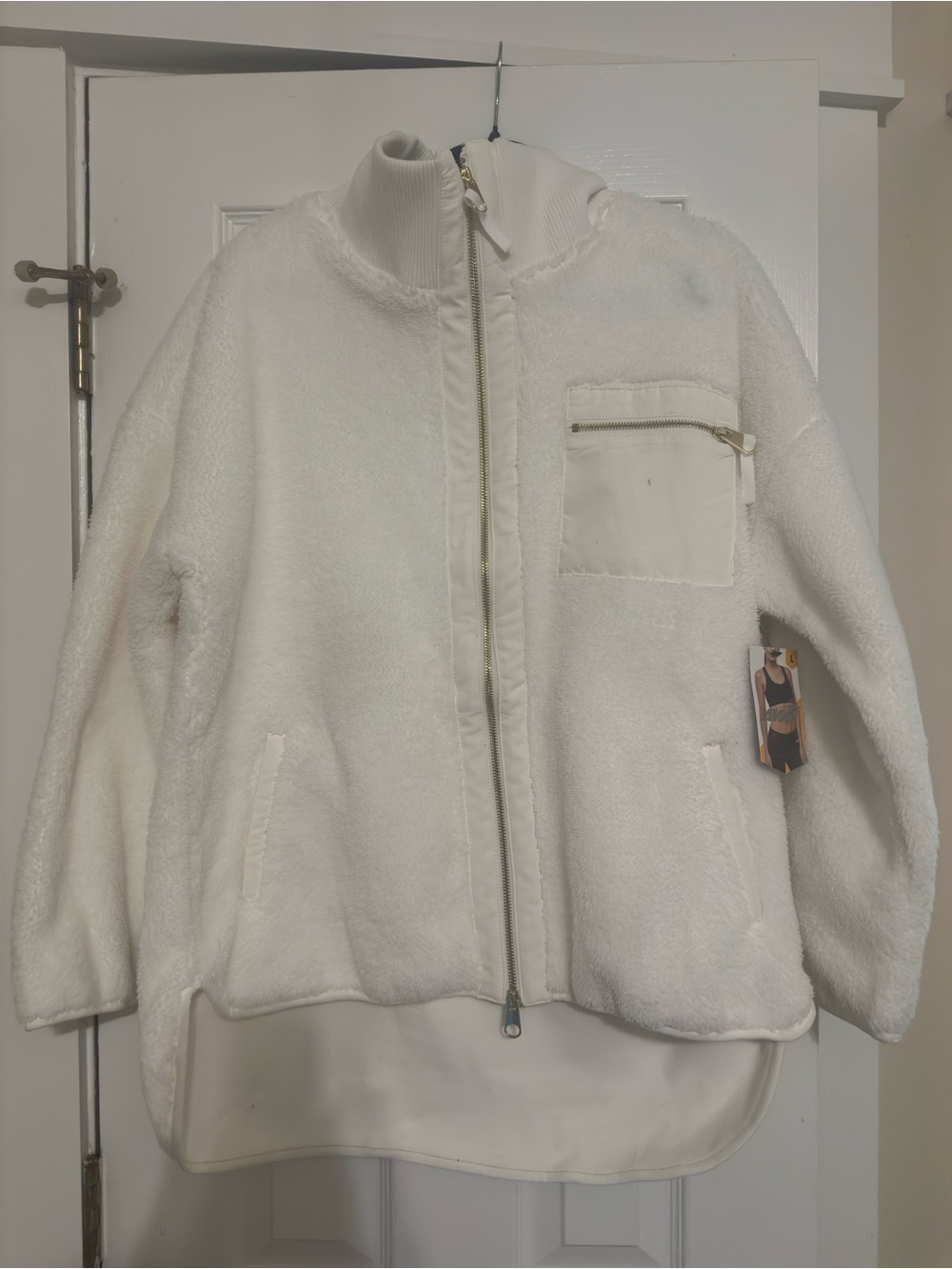 Avia Cream Sherpa Full-Zip Jacket with gold accents